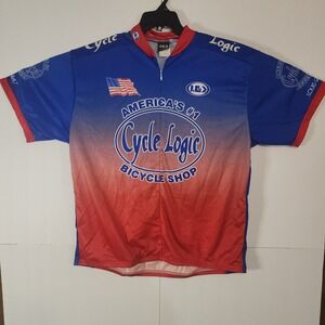 Cycle Logic Bicycle Shop USA Flag Cycling Jersey Shirt Mens TTGXXL Red Blue